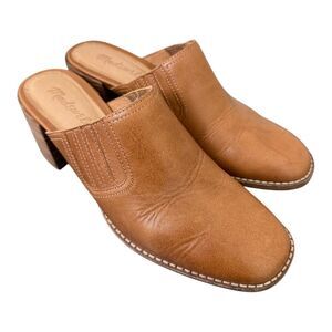 Madewell Carey Mules Size 7.5 Amber Brown Leather Heel Slip Ons